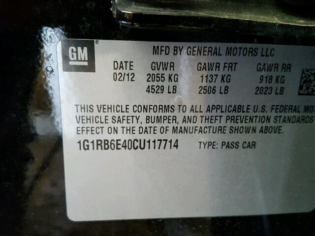 1G1RB6E40CU117714 - 2012 CHEVROLET VOLT BLACK photo 10