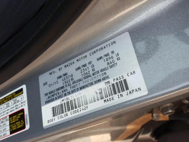 JM1BL1L41D1785214 - 2013 MAZDA SPEED 3 GRAY photo 10