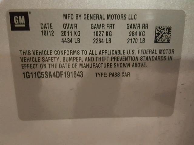 1G11C5SA4DF191643 - 2013 CHEVROLET MALIBU 1LT SILVER photo 10