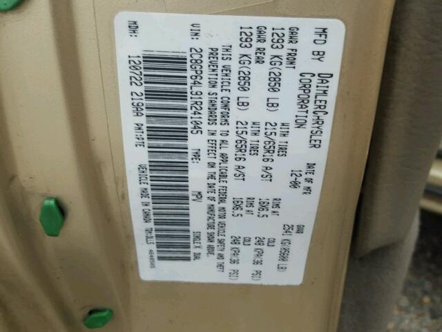 2C8GP64L91R241045 - 2001 CHRYSLER TOWN & COU Qızıl foto 10