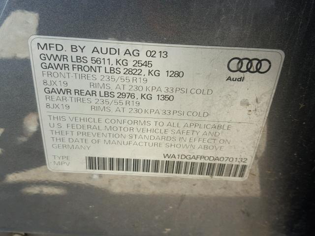 WA1DGAFP0DA070132 - 2013 AUDI Q5 PREMIUM CHARCOAL photo 10