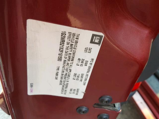 1G2WR521X2F191580 - 2002 PONTIAC GRAND PRIX MAROON photo 10