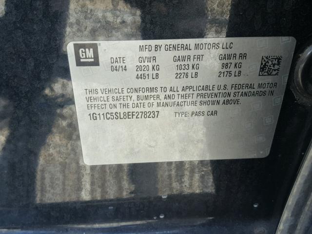 1G11C5SL8EF278237 - 2014 CHEVROLET MALIBU 1LT BLACK photo 10