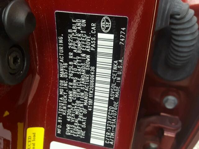 4T1BF1FK2GU606436 - 2016 TOYOTA CAMRY LE RED photo 10