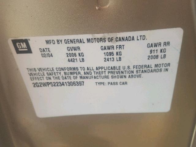 2G2WP522341306397 - 2004 PONTIAC GRAND PRIX Золотий фото 10