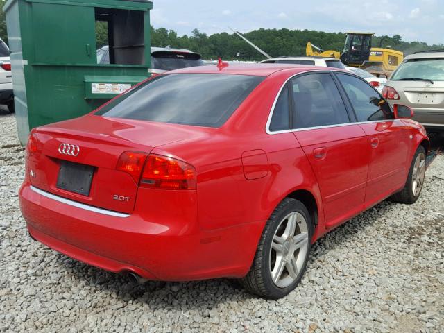 WAUAF78E58A050827 - 2008 AUDI A4 2.0T RED photo 4