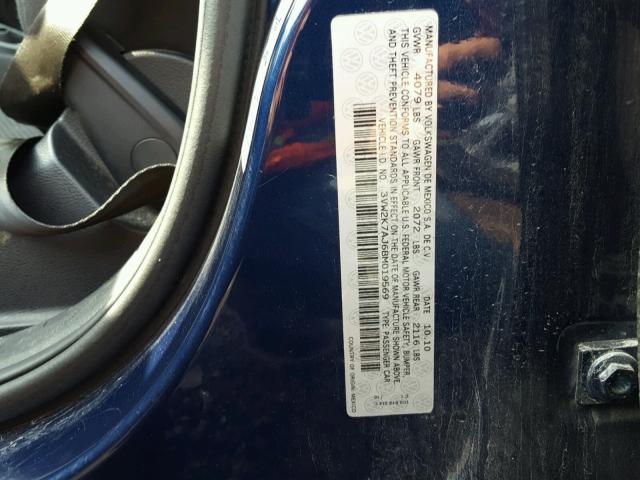 3VW2K7AJ6BM019569 - 2011 VOLKSWAGEN JETTA BASE Կապույտ լուսանկար 10