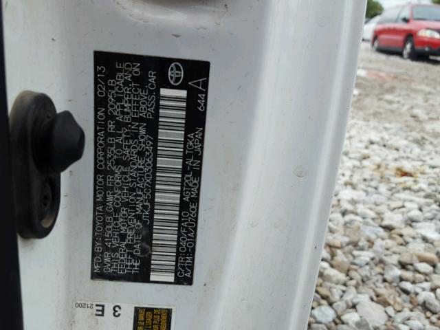 JTKJF5C7XD3063497 - 2013 TOYOTA SCION TC 白色 照片 10