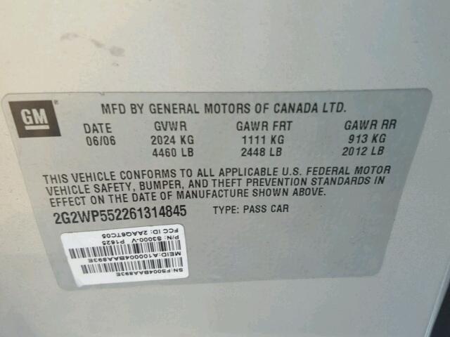 2G2WP552261314845 - 2006 PONTIAC GRAND PRIX Gümüş foto 10