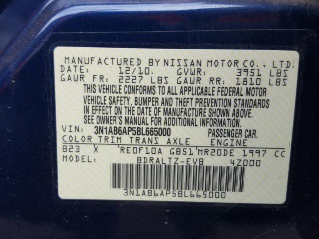 3N1AB6AP5BL665000 - 2011 NISSAN SENTRA BLUE photo 10