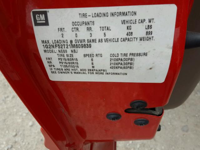 1G2NF52T21M609839 - 2001 PONTIAC GRAND AM S Qırmızı foto 10