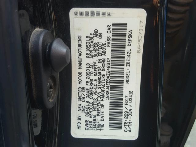 1NXBU4EE9AZ248312 - 2010 TOYOTA COROLLA BA BLACK photo 10