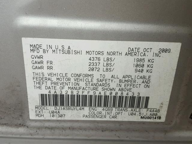 4A32B2FF9AE008433 - 2010 MITSUBISHI GALANT FE SILVER photo 10