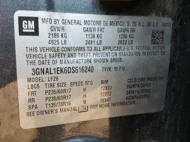 3GNAL1EK6DS616240 - 2013 CHEVROLET CAPTIVA LS 灰色 照片 10