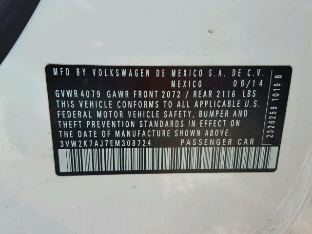 3VW2K7AJ7EM308724 - 2014 VOLKSWAGEN JETTA BASE Սպիտակ լուսանկար 10