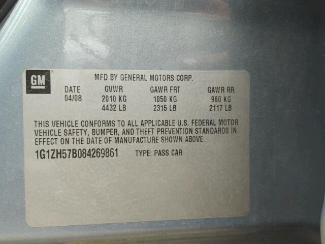 1G1ZH57B084269861 - 2008 CHEVROLET MALIBU 1LT BLUE photo 10