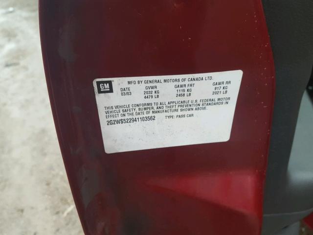 2G2WS522941103562 - 2004 PONTIAC GRAND PRIX Tünd qırmızı foto 10