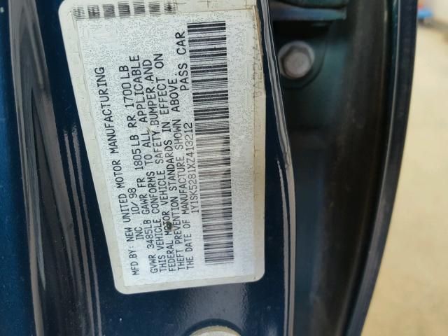 1Y1SK5281XZ413212 - 1999 CHEVROLET GEO PRIZM 绿色 照片 10