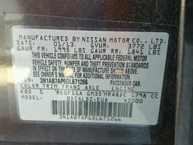 3N1AB7AP6DL671266 - 2013 NISSAN SENTRA S CHARCOAL photo 10