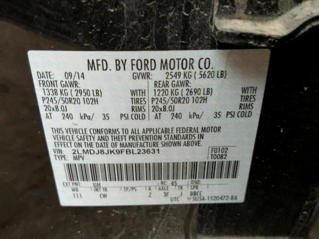 2LMDJ8JK9FBL23631 - 2015 LINCOLN MKX BLACK photo 10