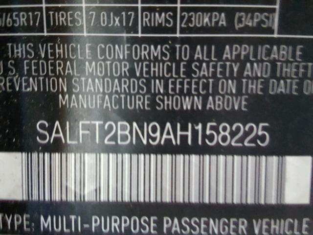 SALFT2BN9AH158225 - 2010 LAND ROVER LR2 HSE TE BLACK photo 10