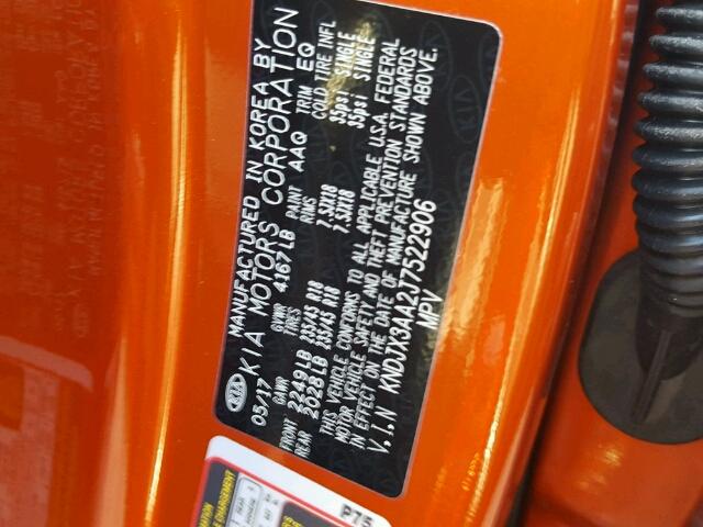 KNDJX3AA2J7522906 - 2018 KIA SOUL ! ORANGE photo 10