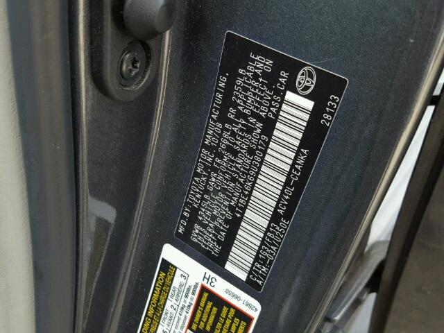 4T1BE46K69U380179 - 2009 TOYOTA CAMRY BASE ნაცრისფერი ფოტო 10