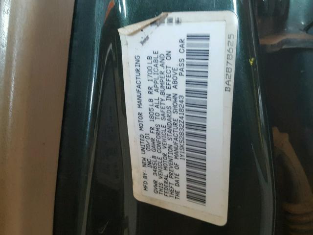 1Y1SK52832Z418243 - 2002 CHEVROLET GEO PRIZM 绿色 照片 10