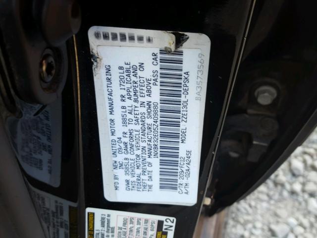 1NXBR32E05Z409880 - 2005 TOYOTA COROLLA CE BLACK photo 10