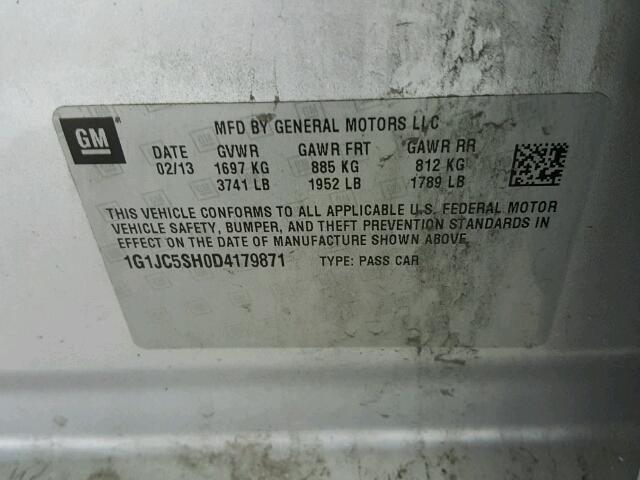 1G1JC5SH0D4179871 - 2013 CHEVROLET SONIC LT Gümüş foto 10