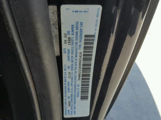 3VWBK21C63M421419 - 2003 VOLKSWAGEN NEW BEETLE 黑色 照片 10
