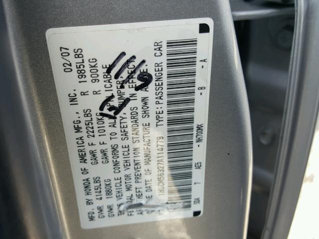 1HGCM56327A114779 - 2007 HONDA ACCORD SE SILVER photo 10