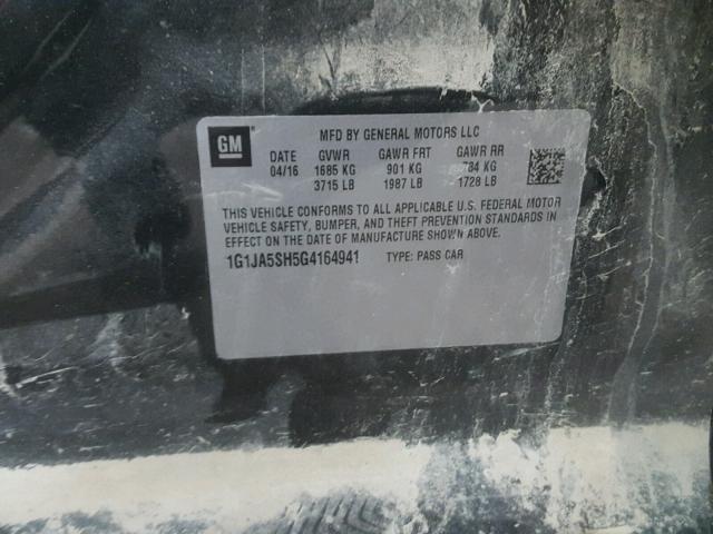 1G1JA5SH5G4164941 - 2016 CHEVROLET SONIC LS 黑色 照片 10