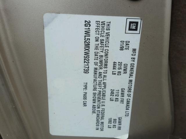 2G1WL52MXW9221739 - 1998 CHEVROLET LUMINA BAS თაფლისფერი ფოტო 10