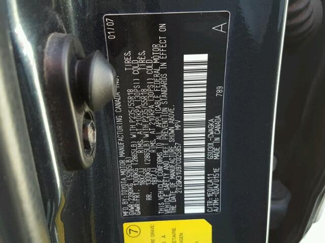 2T2GK31U97C025857 - 2007 LEXUS RX 350 BLACK photo 10