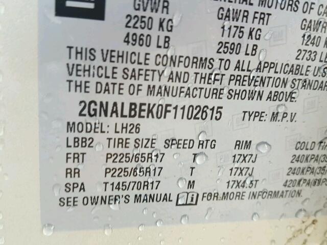 2GNALBEK0F1102615 - 2015 CHEVROLET EQUINOX GOLD photo 10