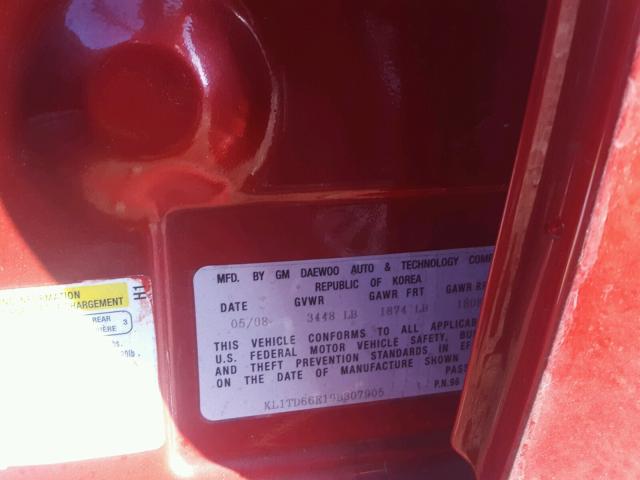 KL1TD66E19B307905 - 2009 CHEVROLET AVEO LS 红色 照片 10