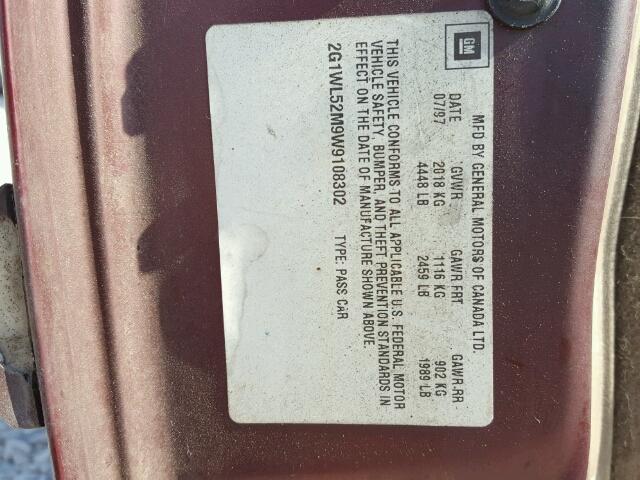 2G1WL52M9W9108302 - 1998 CHEVROLET LUMINA BAS BURGUNDY photo 10