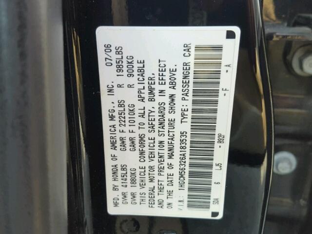 1HGCM56326A183535 - 2006 HONDA ACCORD SE BLACK photo 10