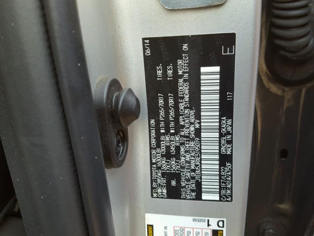 JTEBU5JRXE5195019 - 2014 TOYOTA 4RUNNER SR SILVER photo 10