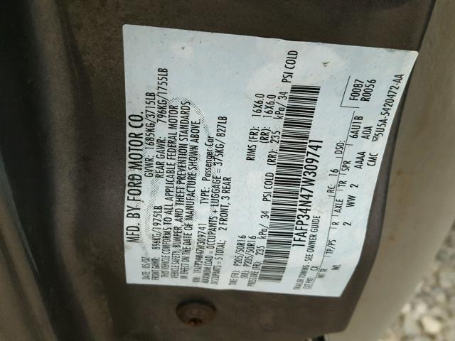 1FAFP34N47W309741 - 2007 FORD FOCUS ZX4 GRAY photo 10