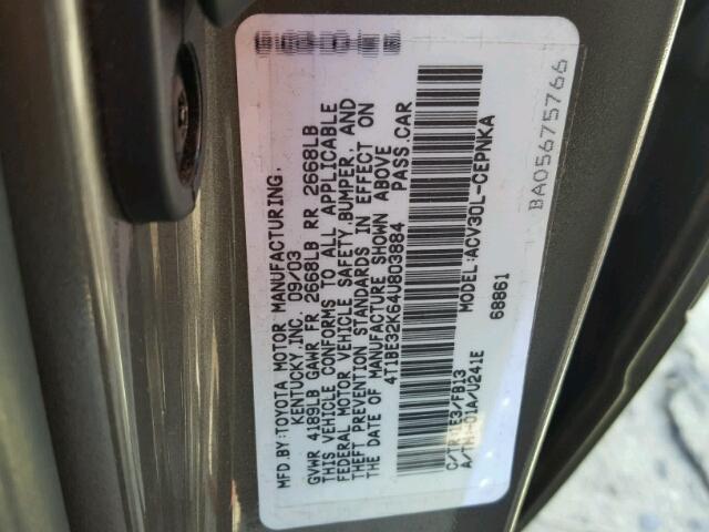 4T1BE32K64U803884 - 2004 TOYOTA CAMRY LE 灰色 照片 10