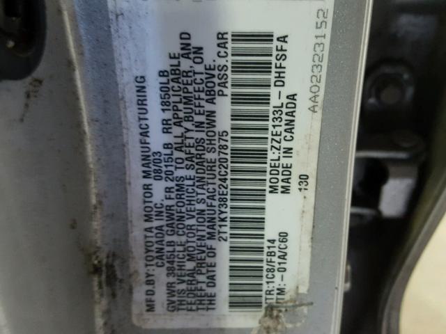 2T1KY38E24C207875 - 2004 TOYOTA COROLLA MA BLUE photo 10