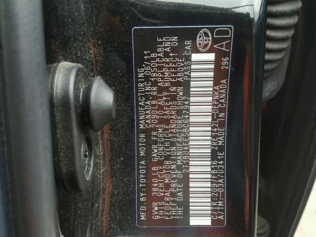 2T1BU4EE5BC647947 - 2011 TOYOTA COROLLA BA BLACK photo 10