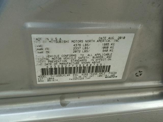 4A32B2FF2BE007691 - 2011 MITSUBISHI GALANT FE SILVER photo 10