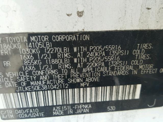 JTLKE50E381042112 - 2008 TOYOTA SCION TWO TONE photo 10