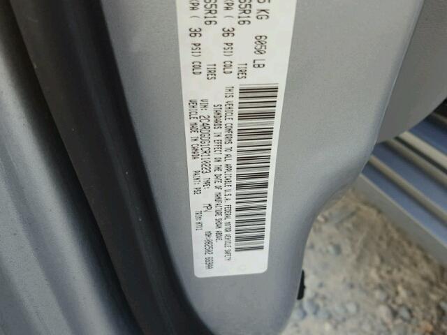 2C4RDGDG1CR110223 - 2012 DODGE GRAND CARA SILVER photo 10