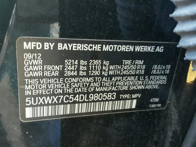 5UXWX7C54DL980583 - 2013 BMW X3 XDRIVE3 BLACK photo 10