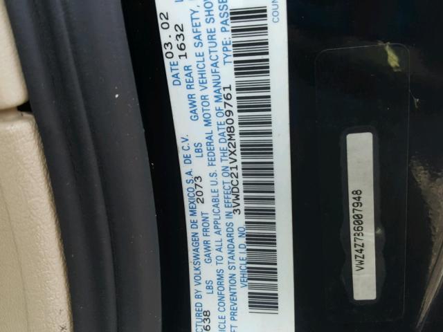 3VWDC21VX2M809761 - 2002 VOLKSWAGEN CABRIO GLX 黑色 照片 10