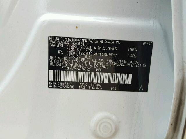 2T3ZFREV4HW376562 - 2017 TOYOTA RAV4 LE Ağ foto 10